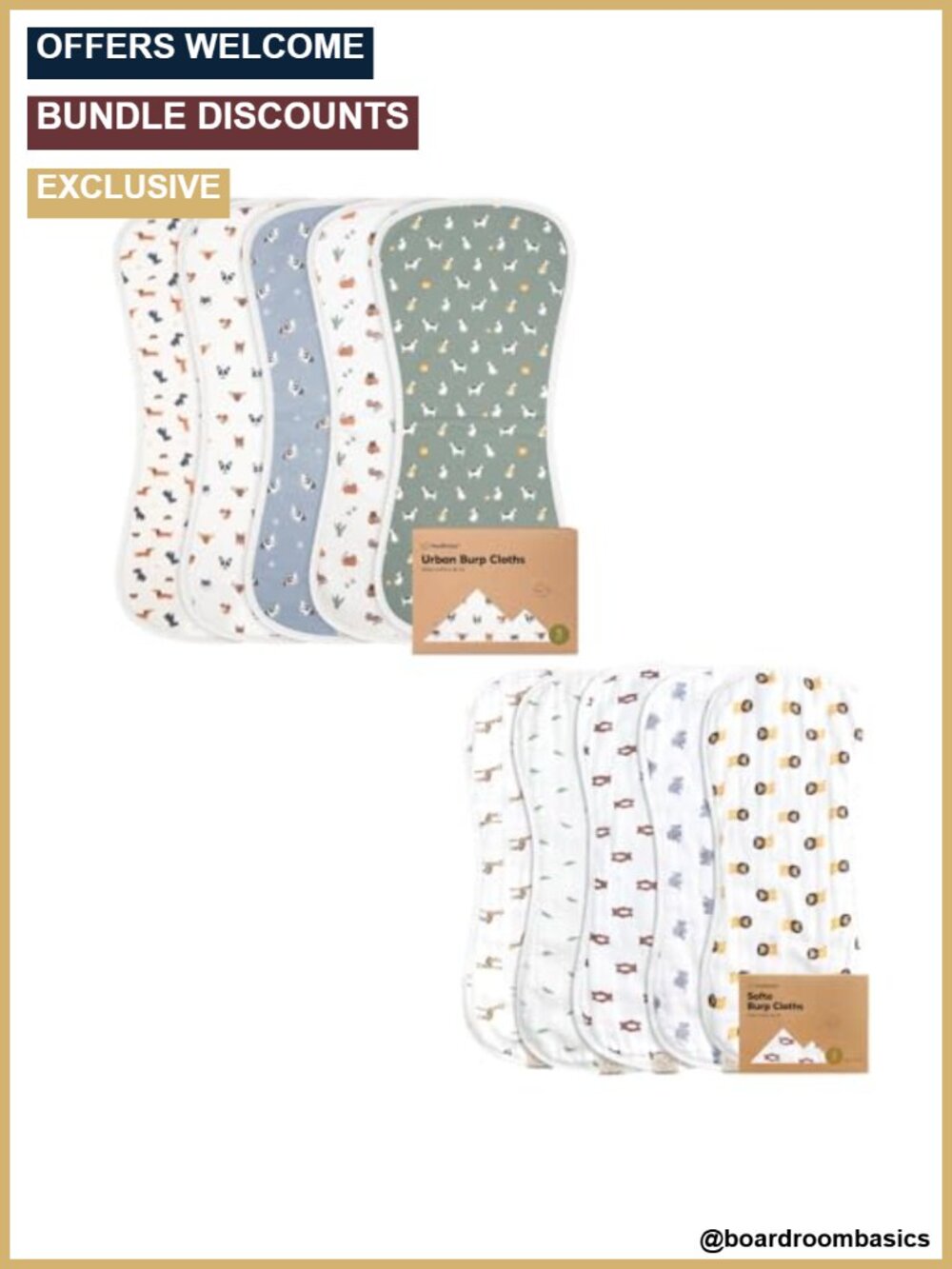 5-Pack Baby Burp Cloths Cotton Muslin Ultra Absorbent Newborn Towel